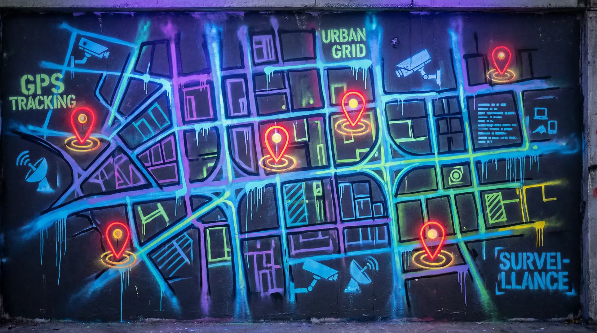 康纳斯的战争 狗仔追踪地图 - 城市涂鸦风格